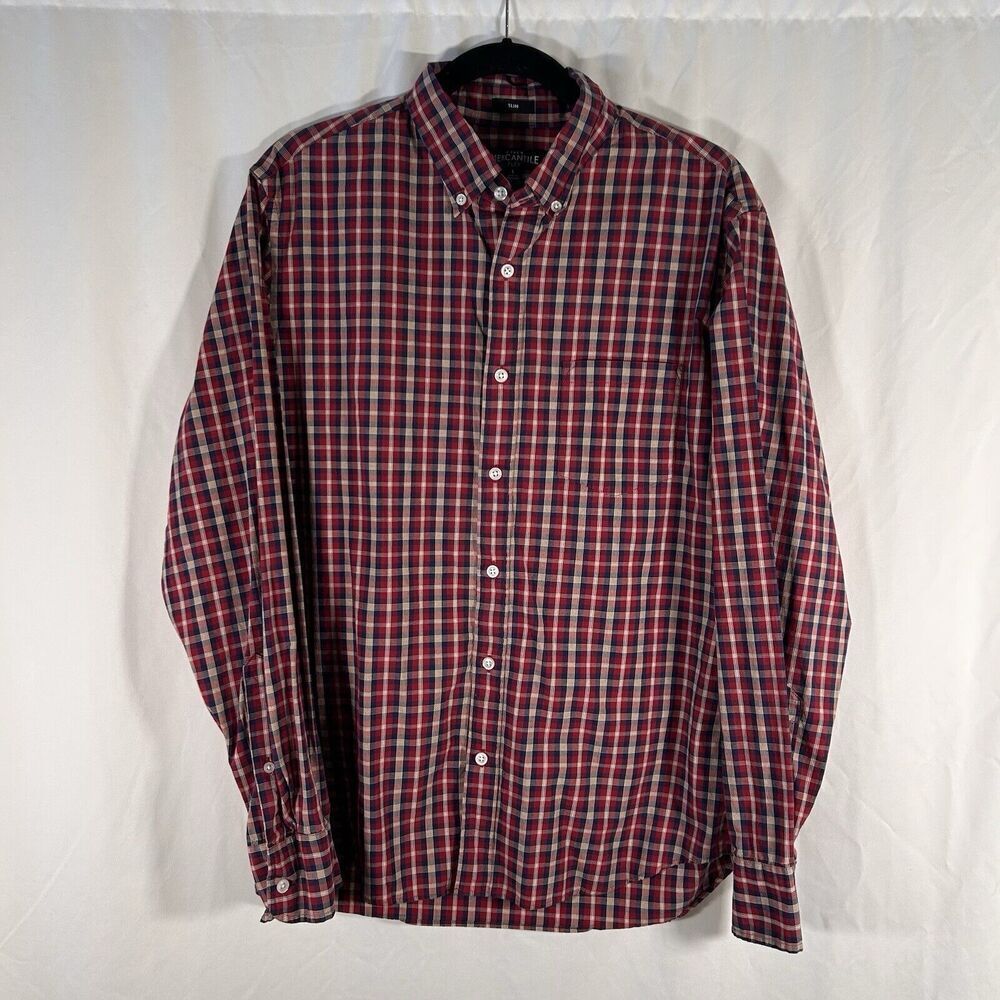 J. Crew Mercantile Flex Shirt Men's Large Red Plaid Button Up Long Sleeve Slim